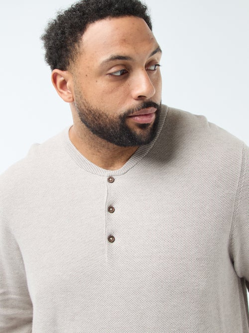 Pull en maille piquée avec col rond boutonné - Kiabi