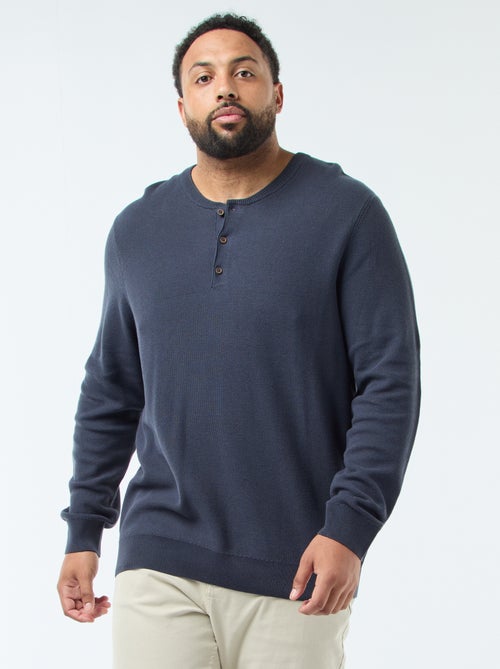 Pull en maille piquée avec col rond boutonné - Kiabi