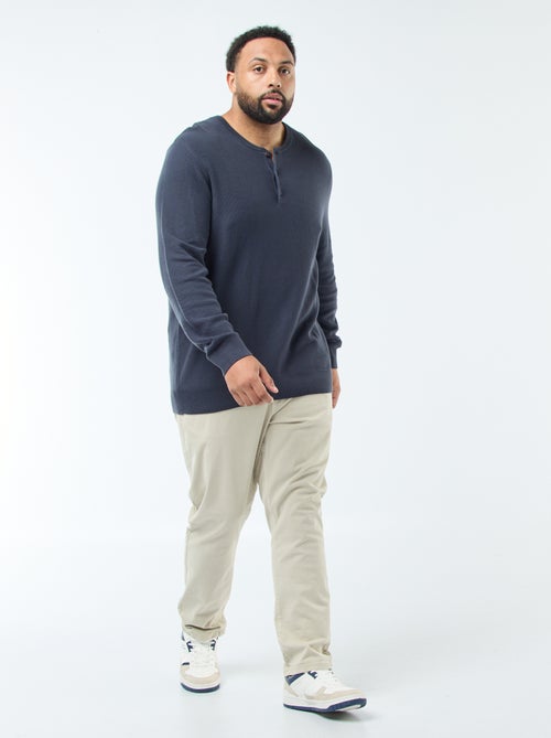 Pull en maille piquée avec col rond boutonné - Kiabi