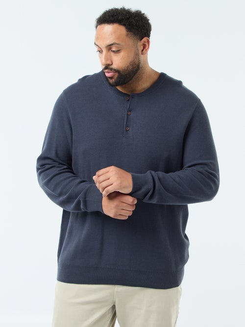 Pull en maille piquée avec col rond boutonné - Kiabi