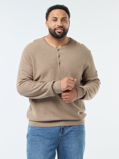 Pull en maille piquée avec col rond boutonné - Kiabi