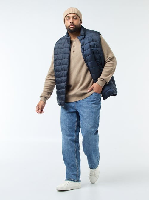 Pull en maille piquée avec col rond boutonné - Kiabi