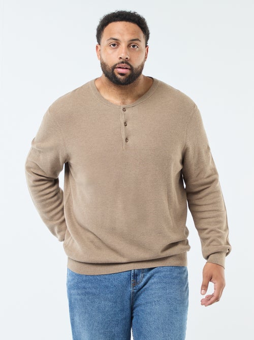 Pull en maille piquée avec col rond boutonné - Kiabi