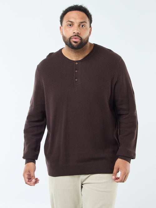 Pull en maille piquée avec col rond boutonné - Kiabi