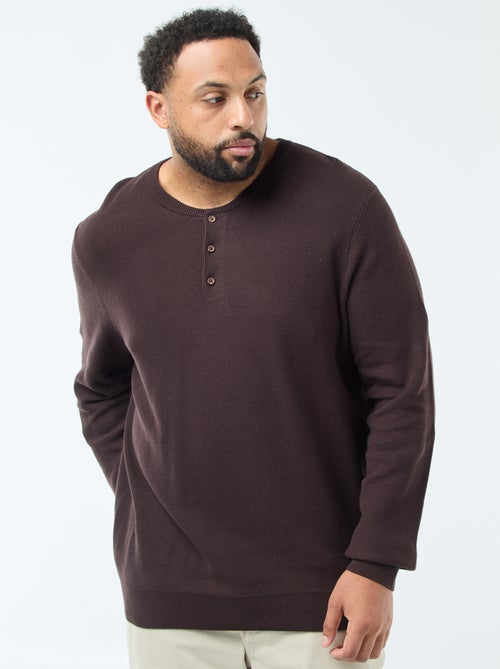 Pull en maille piquée avec col rond boutonné - Kiabi