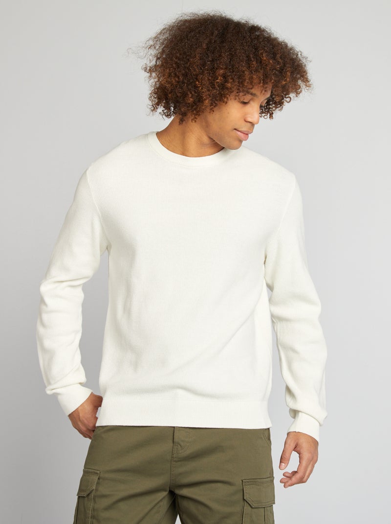 Pull en maille piquée col rond Blanc - Kiabi