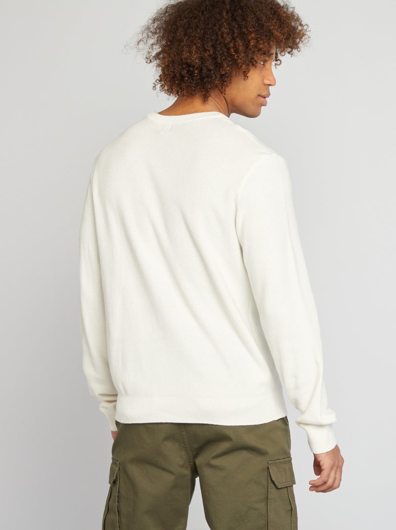 Pull en maille piquée col rond Blanc - Kiabi