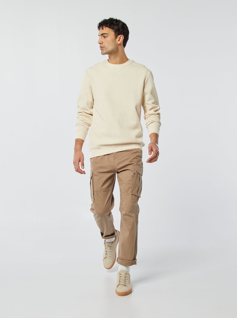 Pull en maille piquée col rond BLANC - Kiabi