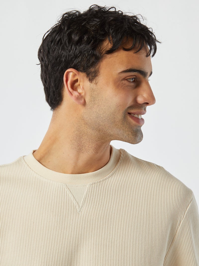 Pull en maille piquée col rond BLANC - Kiabi