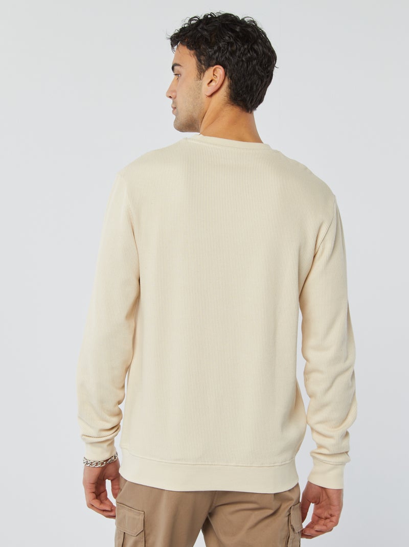 Pull en maille piquée col rond BLANC - Kiabi