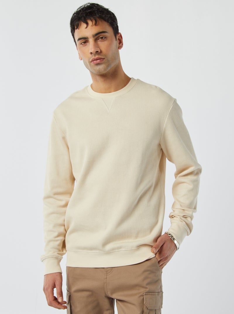 Pull en maille piquée col rond BLANC - Kiabi