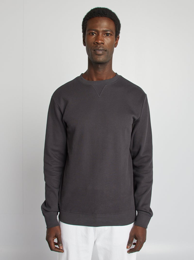 Pull en maille piquée col rond NOIR - Kiabi