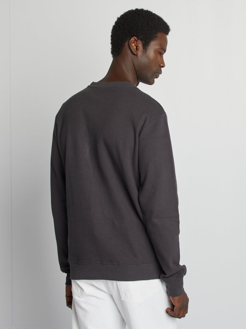 Pull en maille piquée col rond NOIR - Kiabi