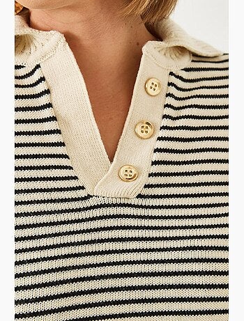 Pull en maille rayé à col polo et boutons lucci