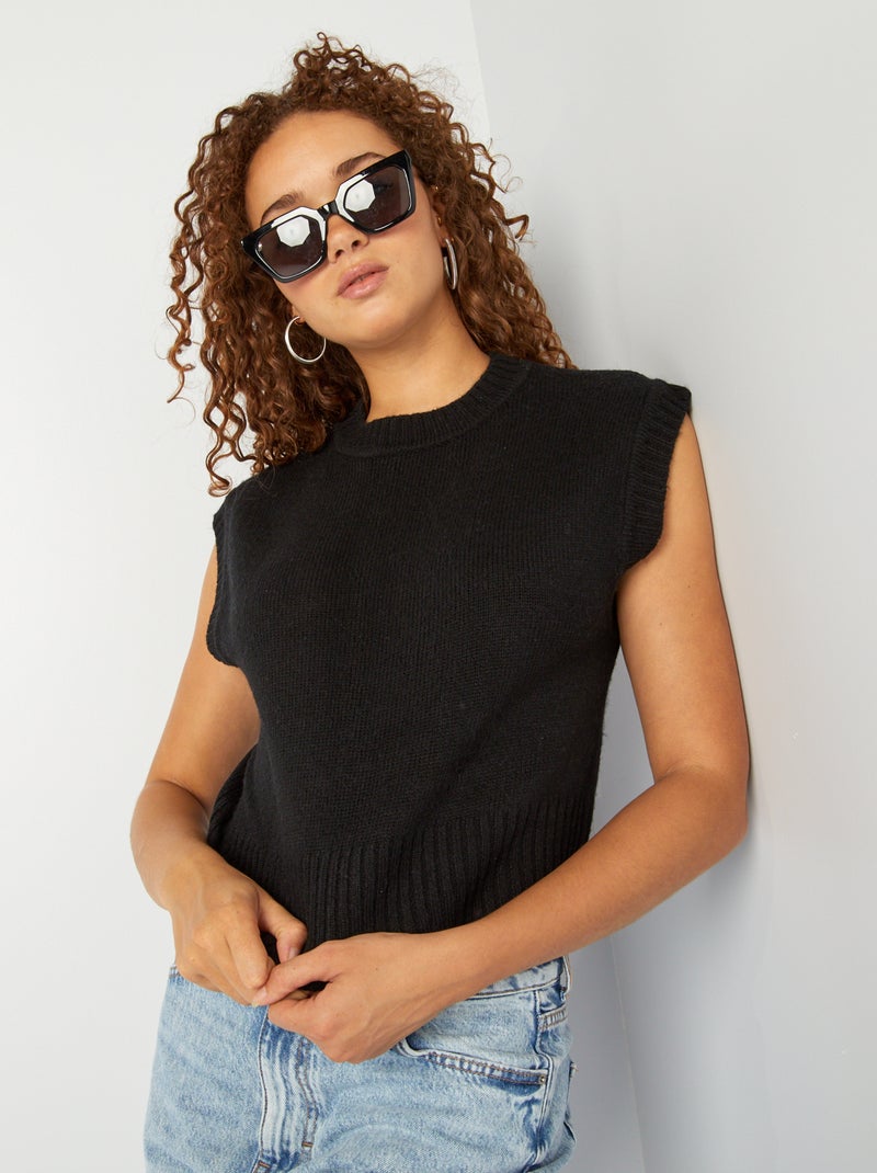 Pull en maille sans manches noir - Kiabi