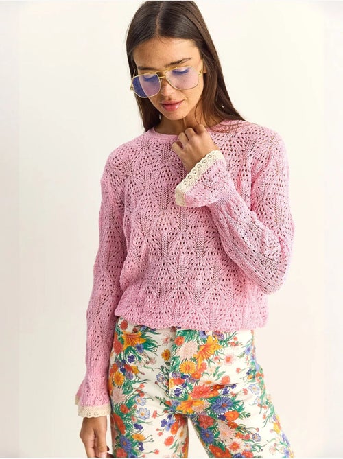 Pull en maille texturée à col rond avec volants lucci - Kiabi