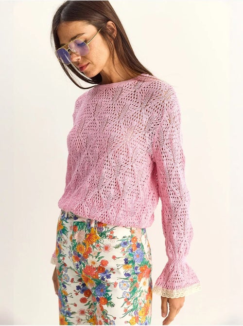Pull en maille texturée à col rond avec volants lucci - Kiabi