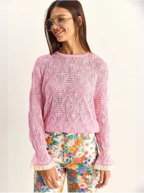 Pull en maille texturée à col rond avec volants lucci - Kiabi
