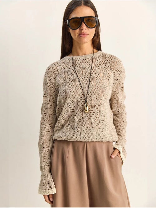 Pull en maille texturée à col rond avec volants lucci - Kiabi