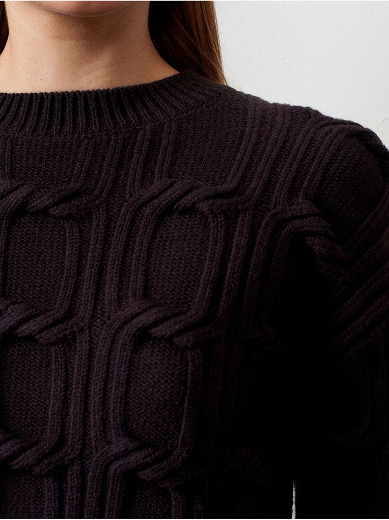 Pull en maille texturée à col rond dilvin Noir - Kiabi
