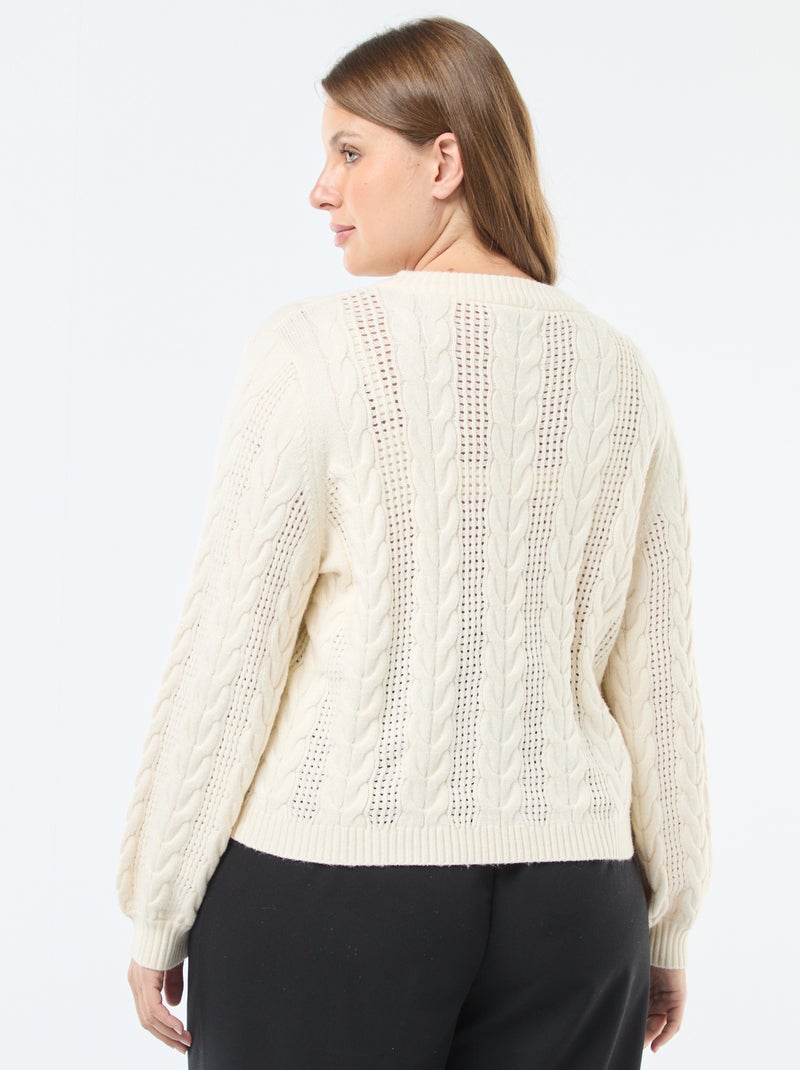 La Modeuse - Pull Droit Maille Ajourée Et Fils Brillants Femme - Col Rond Manches Longues