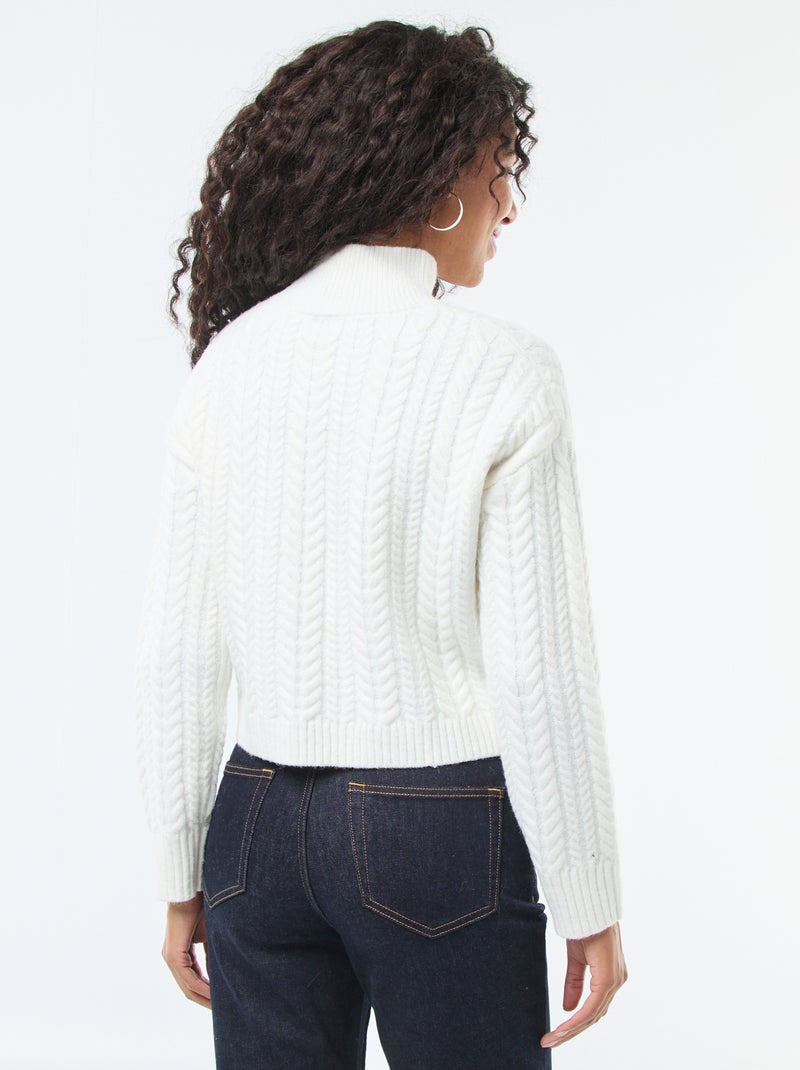 Pull en maille torsade et col montant Blanc - Kiabi