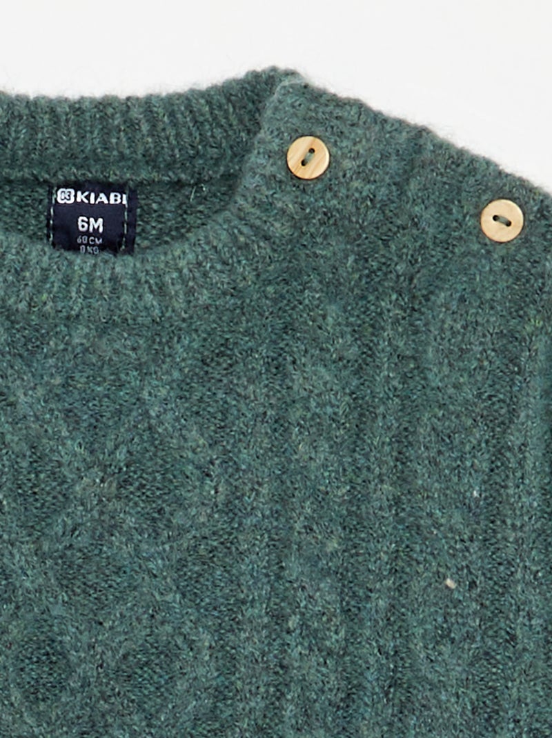 Pull en maille torsade Vert - Kiabi