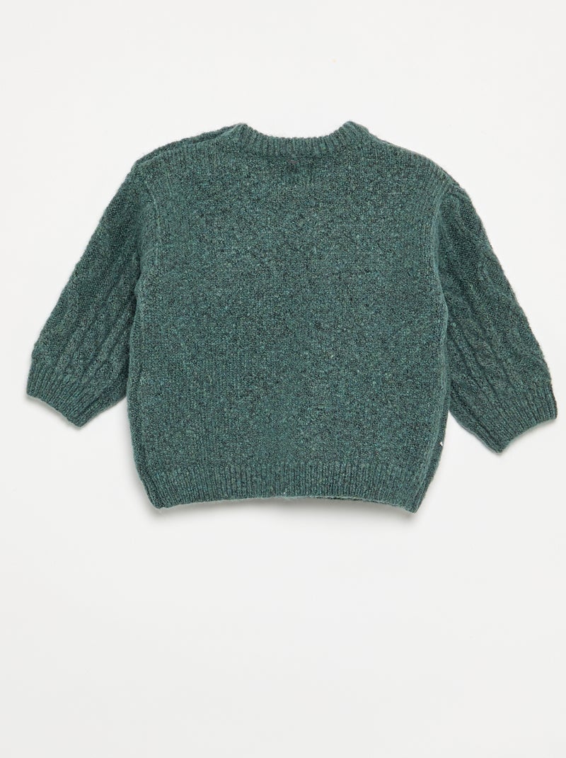 Pull en maille torsade Vert - Kiabi