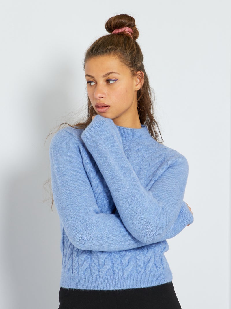 Pull en maille torsadée bleu clair - Kiabi