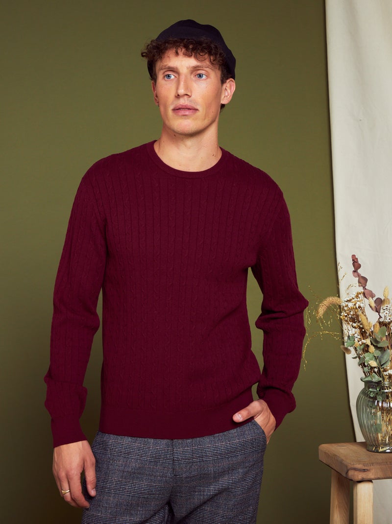 Pull en maille torsadée Bordeau - Kiabi