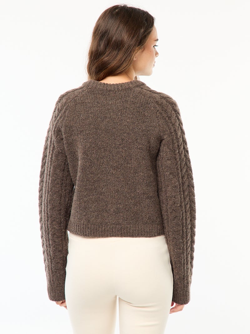 Pull en maille torsadée Marron - Kiabi
