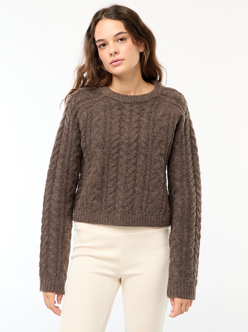 Pull en maille torsadée Marron - Kiabi