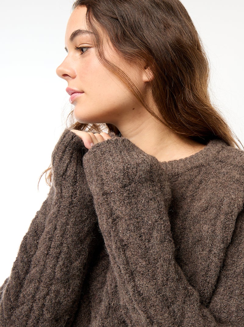 Pull en maille torsadée Marron - Kiabi