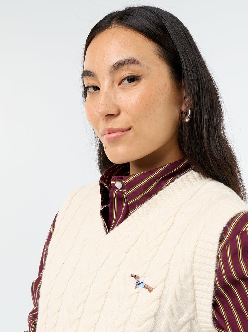 Pull en maille torsadée sans manches Beige - Kiabi