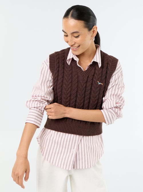 Pull en maille torsadée sans manches - Kiabi