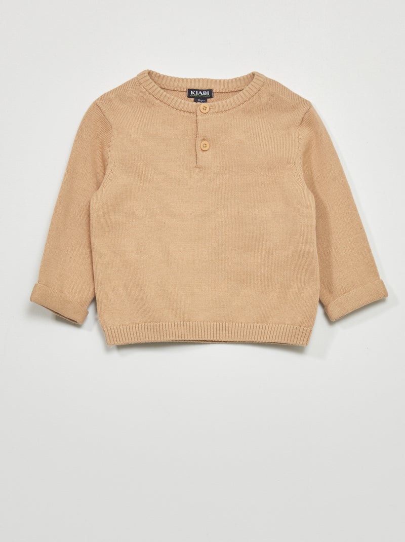 Pull en maille tricot Beige - Kiabi