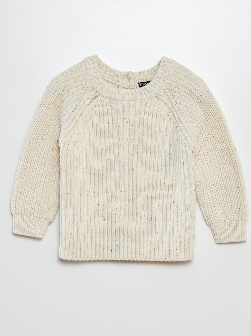 Pull en maille tricot col 3 boutons Beige - Kiabi