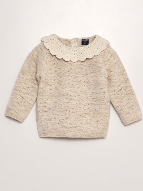 Pull en maille tricot + col crochet - Kiabi