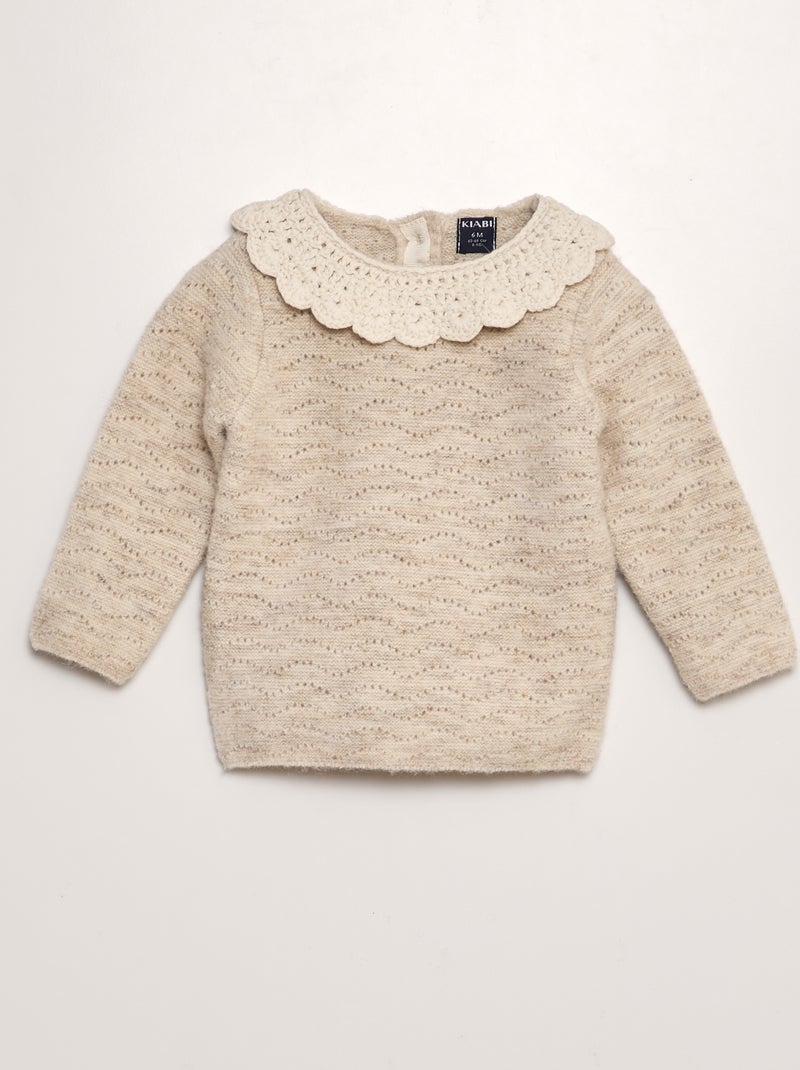 Pull en maille tricot + col crochet Beige - Kiabi