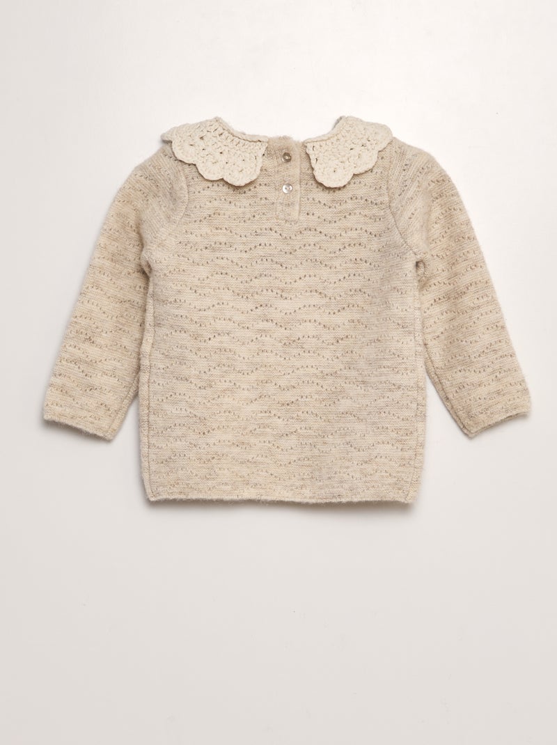 Pull en maille tricot + col crochet Beige - Kiabi