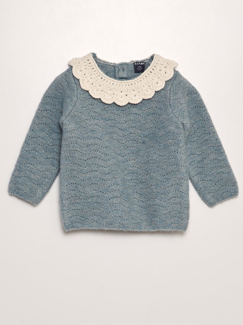 Pull en maille tricot + col crochet Bleu - Kiabi