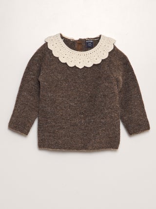 Pull en maille tricot + col crochet