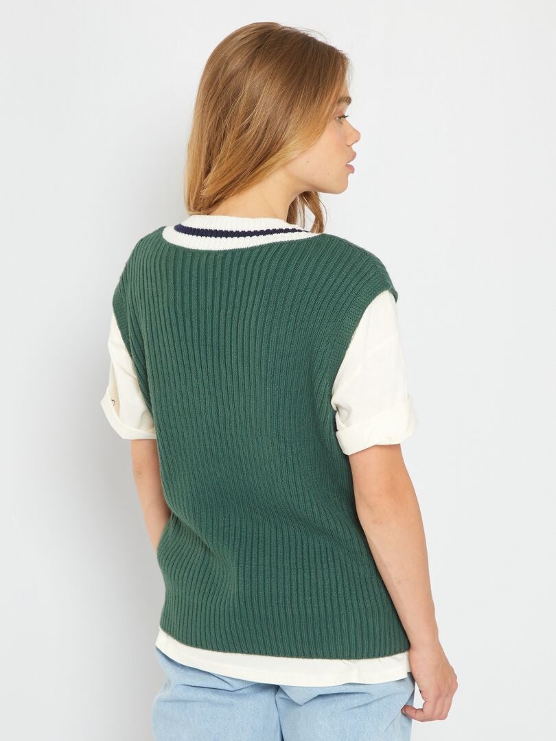 Pull en maille tricot sans manches Vert - Kiabi