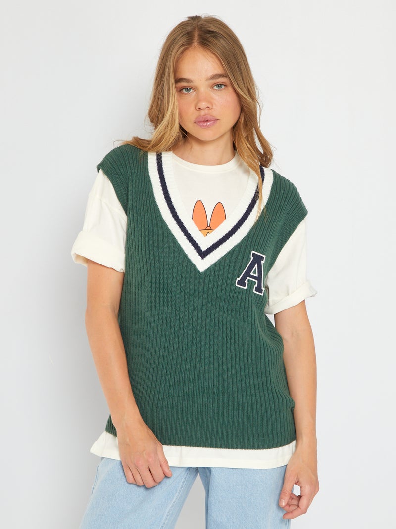 Pull en maille tricot sans manches Vert - Kiabi