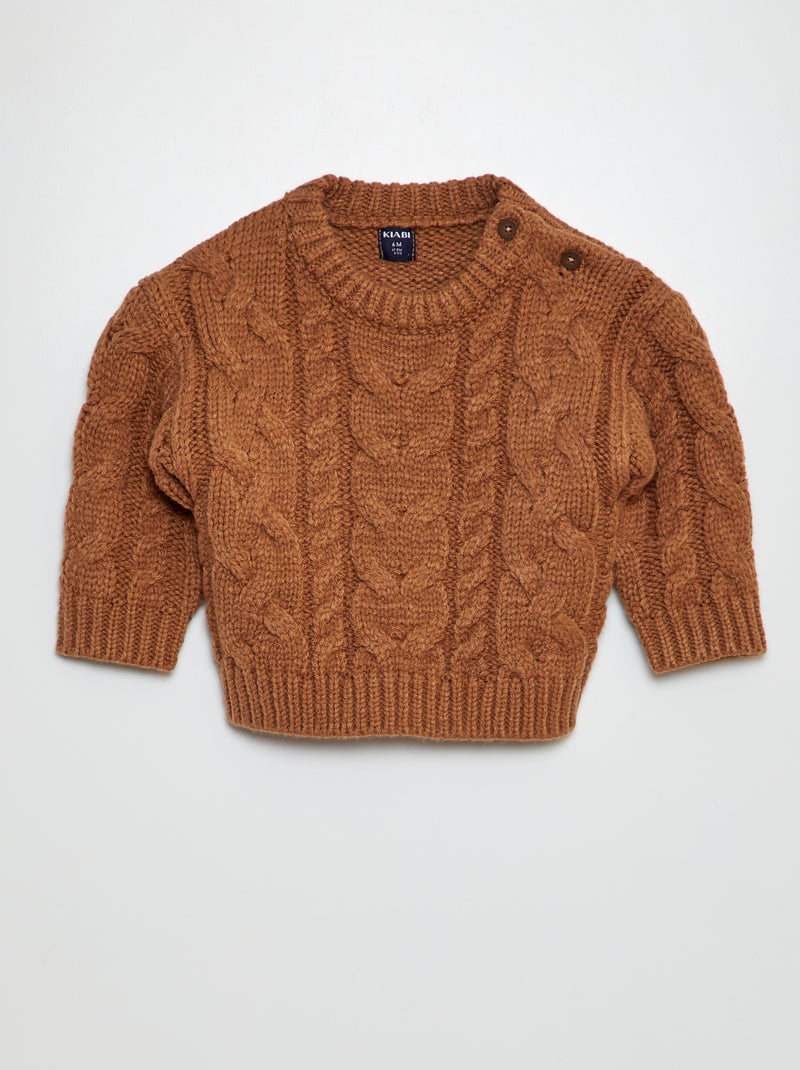 Pull en maille tricot torsadée Marron - Kiabi