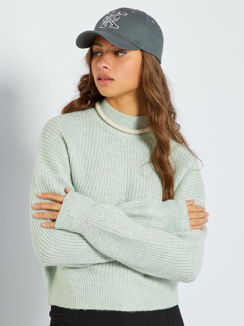 Pull en maille tricot vert - Kiabi