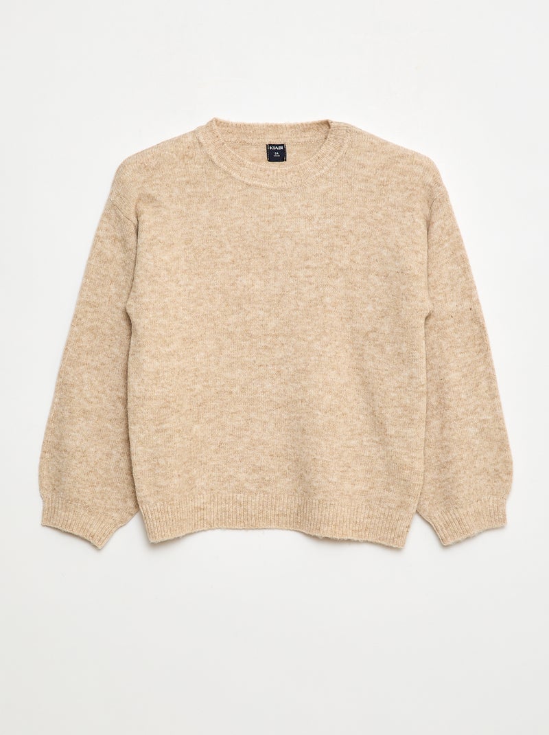 Pull en maille uni à col rond Beige - Kiabi