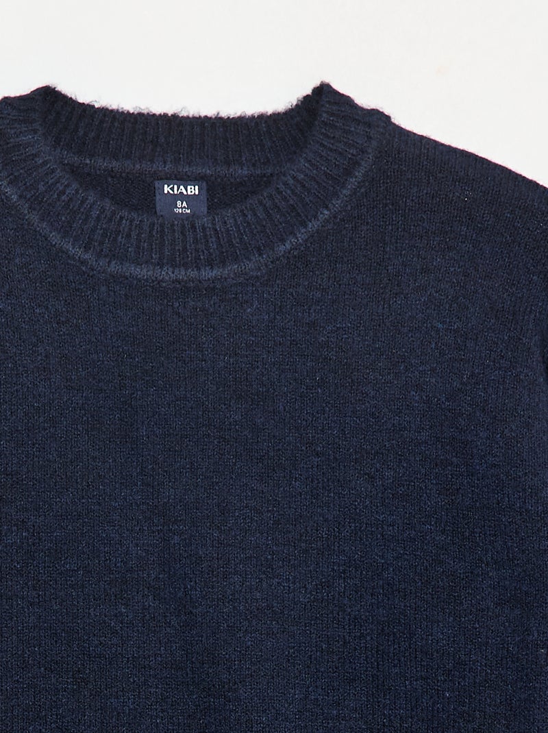 Pull en maille uni à col rond Bleu - Kiabi