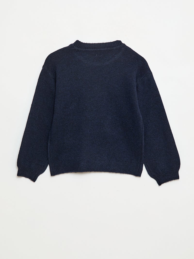 Pull en maille uni à col rond Bleu - Kiabi