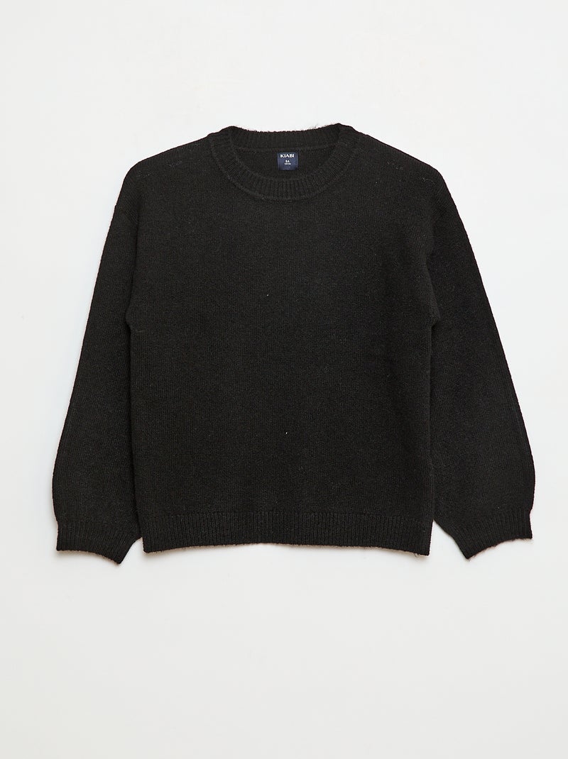 Pull en maille uni à col rond Noir - Kiabi